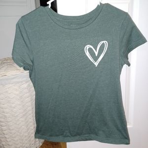 Shein green tee with heart graphic